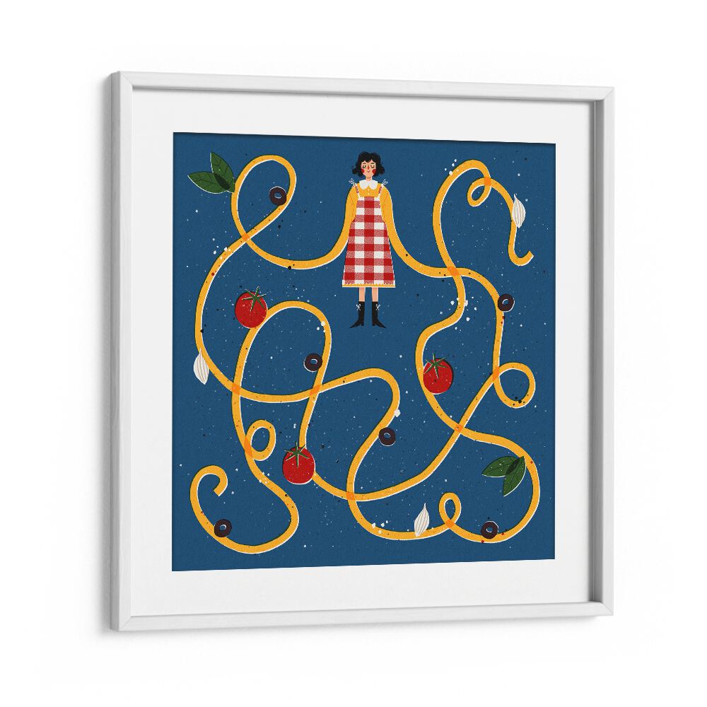 Whimsical Spaghetti Sleeves, Kitchen Art Prints by Julia Leister, brightening up your kitchen decor with charm.