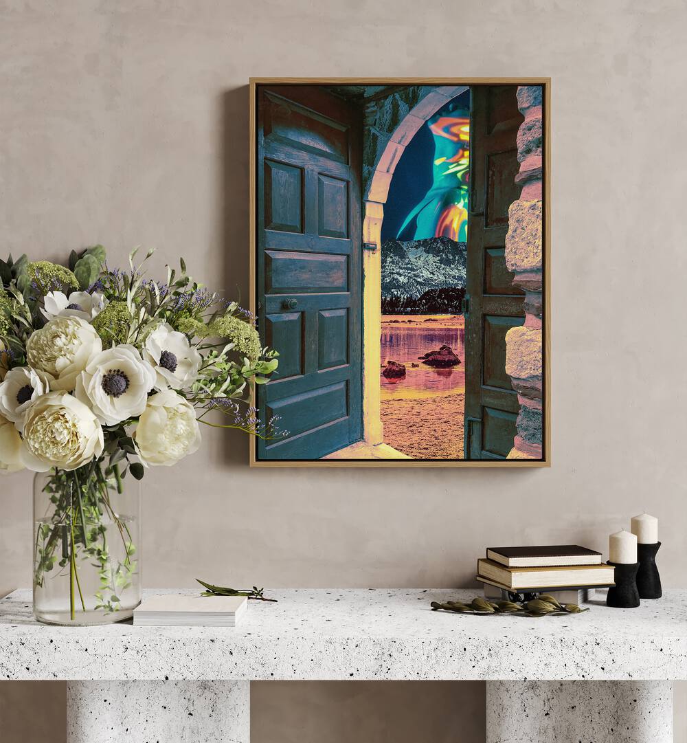 Enhance your space with SPIRIT CITED, SURREAL ART PRINTS by Cosmo Zach, featuring a captivating doorway scene.