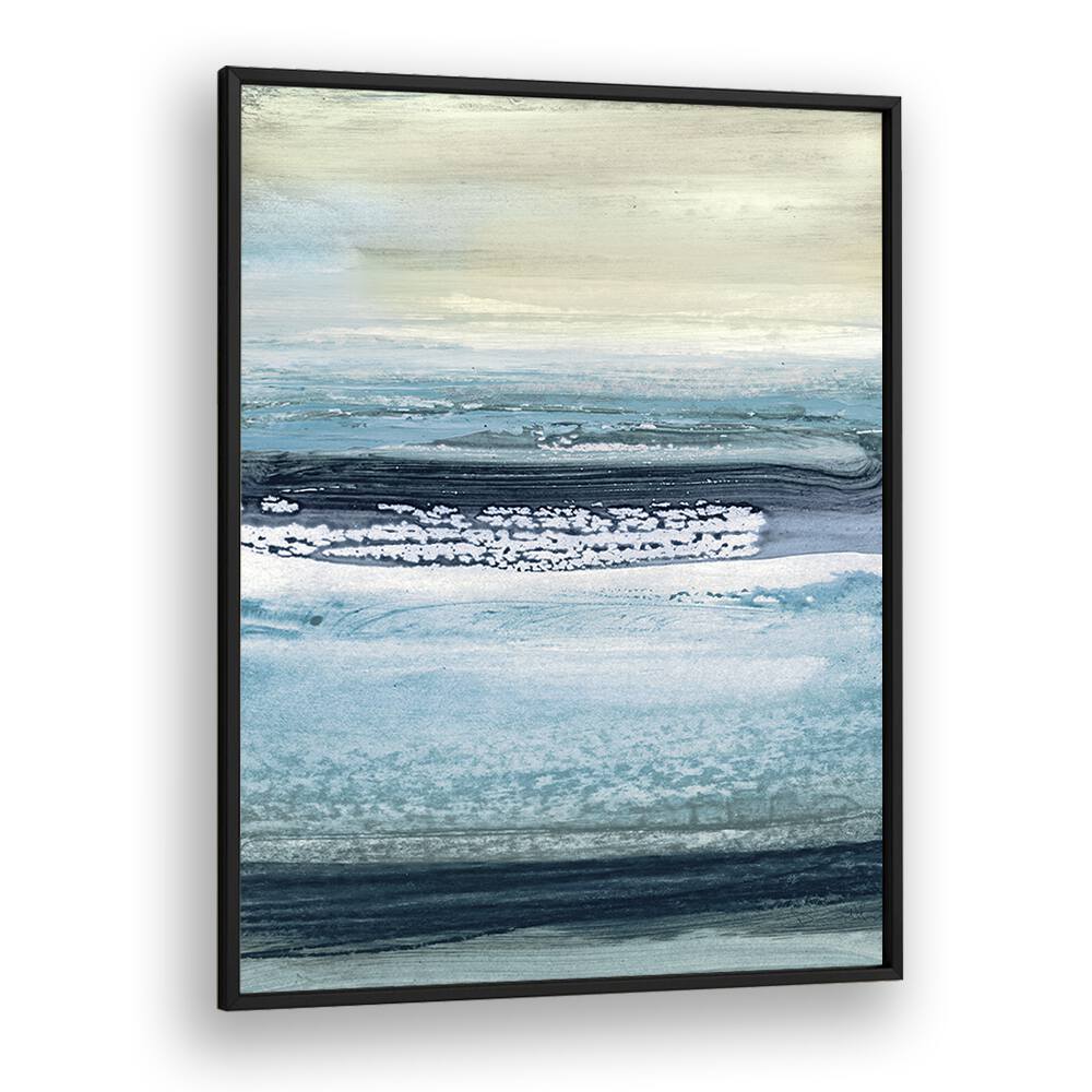 SPLASHED, ABSTRACT PAINTINGS by Dan Hobday, featuring serene blue tones in a stylish black frame for modern decor.