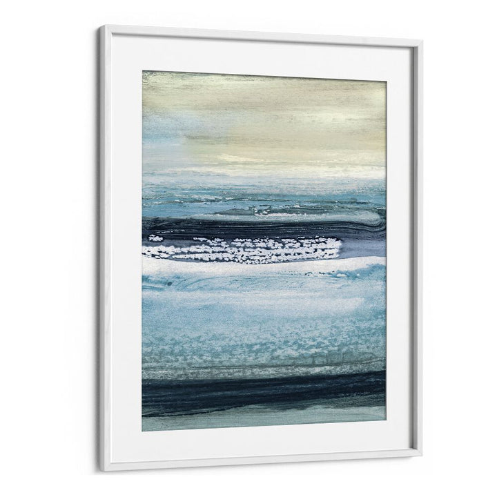 SPLASHED, ABSTRACT PAINTINGS by Dan Hobday, features serene blue tones in a stylish white frame, enhancing any space.