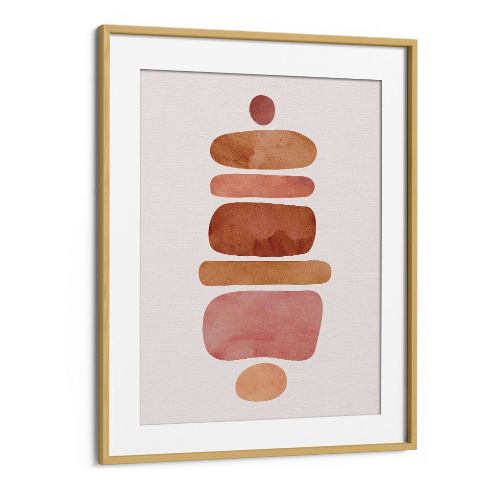 Stylish STACKED STONES, BOHO ART PRINTS by Kristian Gallagher, framed in oak, perfect for modern decor.