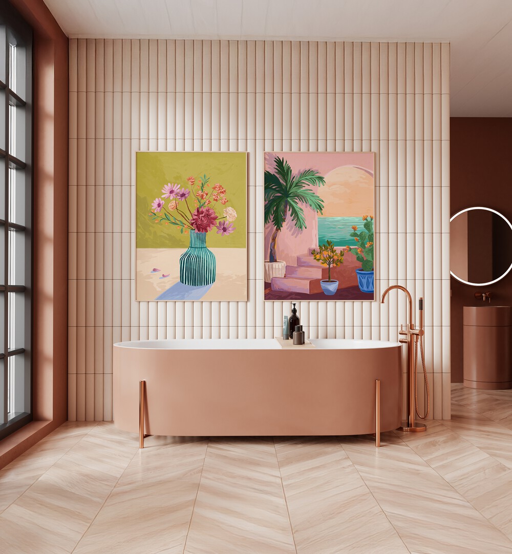 Transform your space with the STAIRWAY TO PARADISE SET, SET OF 2 PAINTINGS, showcasing tropical charm and vibrant art.