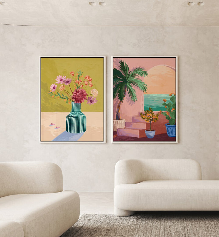 Elevate your decor with the STAIRWAY TO PARADISE SET, SET OF 2 PAINTINGS, showcasing vibrant tropical artistry.