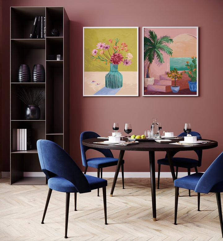 Transform your space with the STAIRWAY TO PARADISE SET, SET OF 2 PAINTINGS featuring vibrant floral designs.