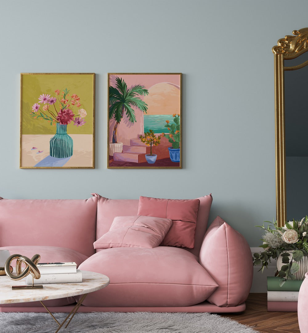 Vibrant STAIRWAY TO PARADISE SET, SET OF 2 PAINTINGS enhances any living space with tropical charm.