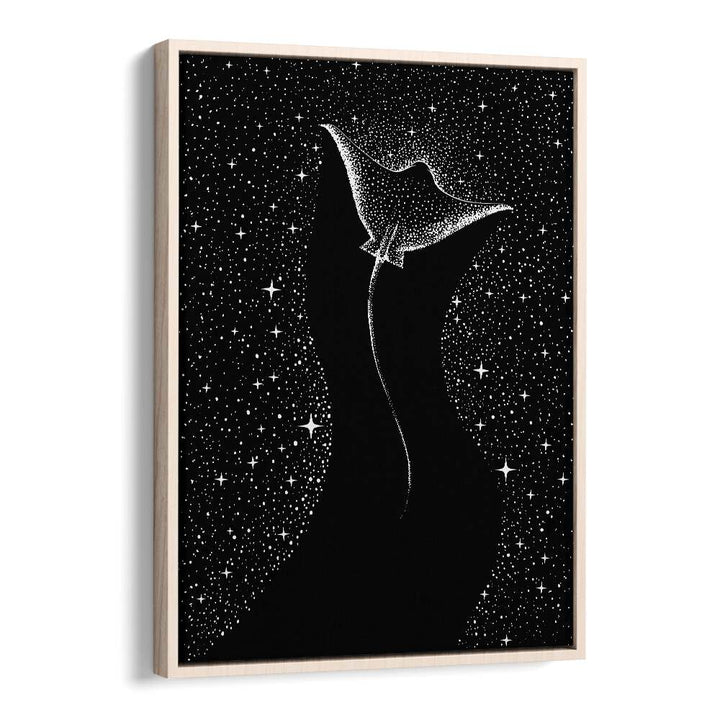 Surreal art prints featuring the STAR COLLECTOR (Black Version) by Aliriza Çakir, framed in oak wood.