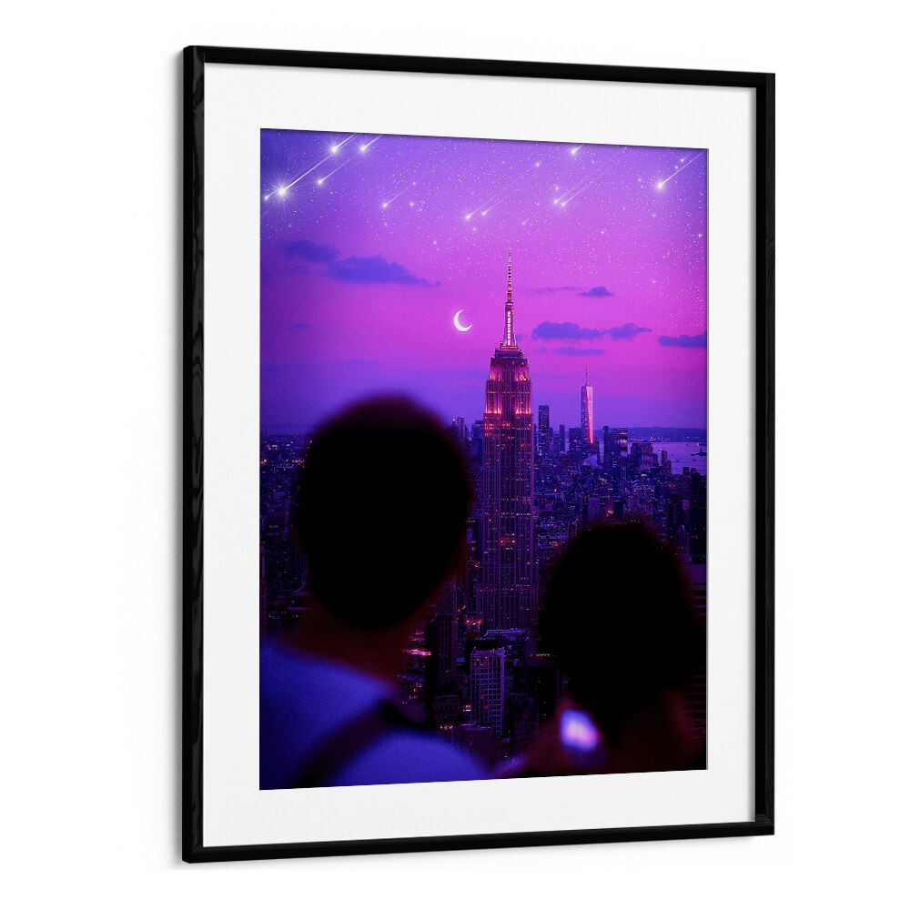 Stardust Cascade, surreal art prints by Ritvik Takkar, showcasing a captivating cityscape under a dreamy night sky.
