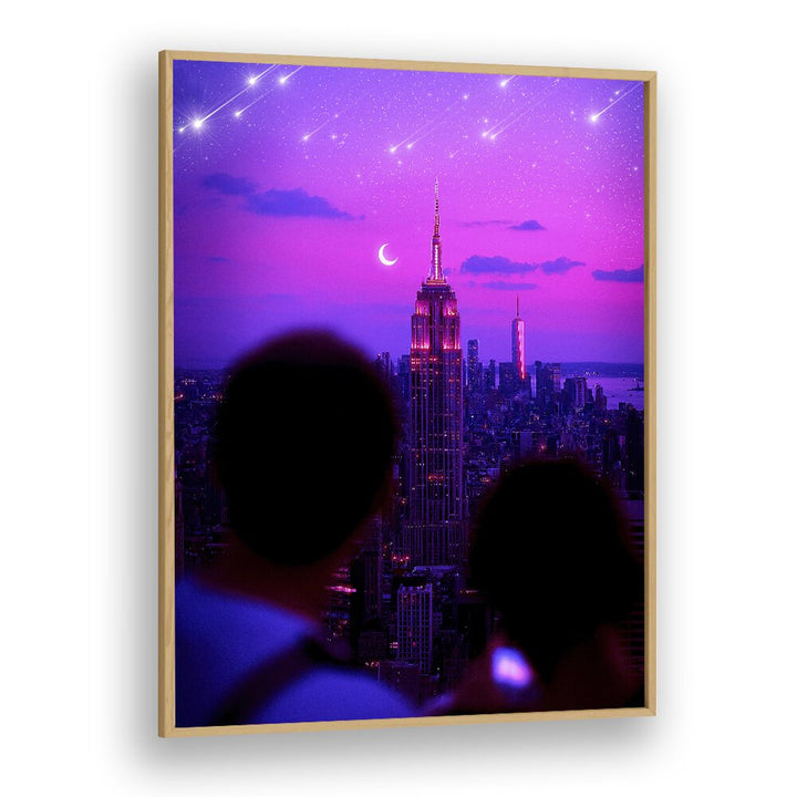Stardust Cascade, Surreal Art Prints by Ritvik Takkar captures a dreamy cityscape, blending imagination and creativity.