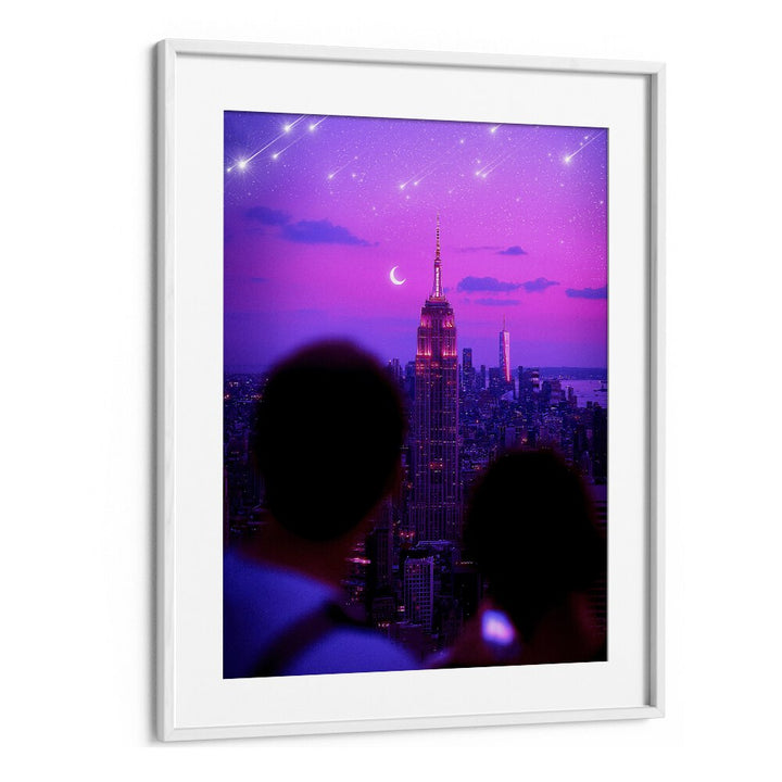 STARDUST CASCADE, SURREAL ART PRINTS by Ritvik Takkar showcases a dreamy skyline with enchanting colors.