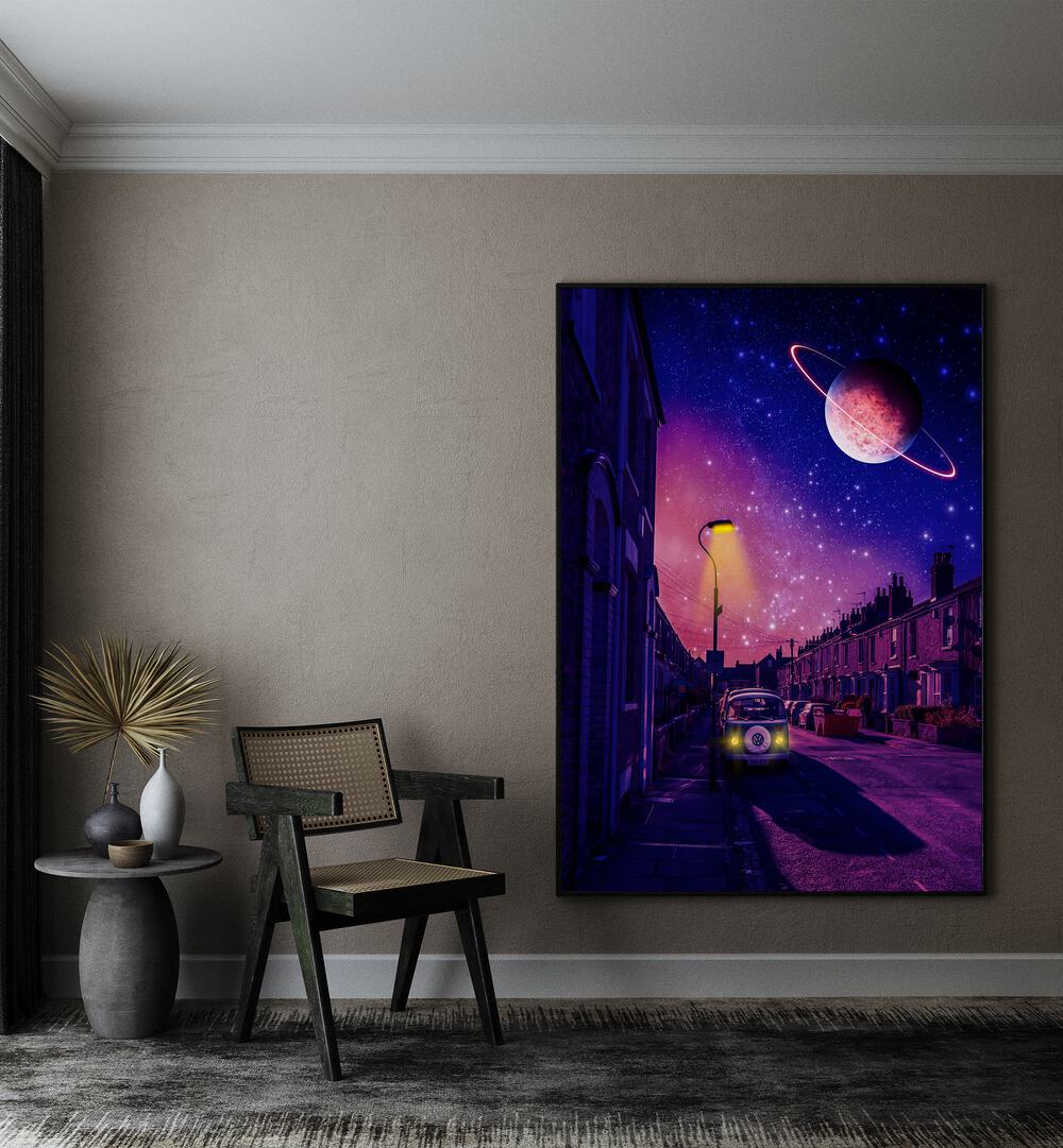 Transform your space with STELLAR, SURREAL ART PRINTS featuring cosmic landscapes and dreamy street scenes.