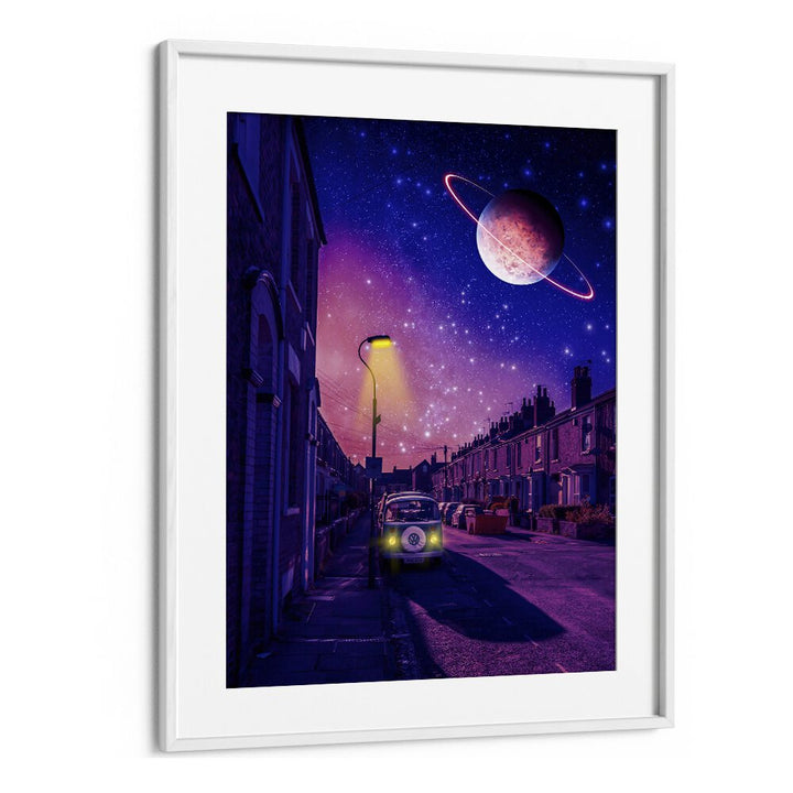 Stellar, surreal art prints showcase a vibrant street scene under a cosmic sky, perfect for elevating your space.