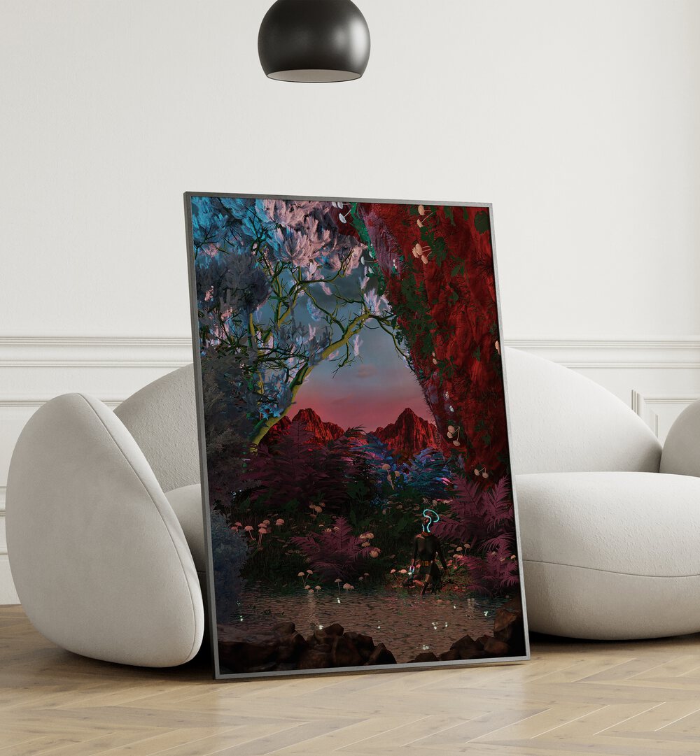 Transform your space with STILL LIFE FISHING POND, SURREAL ART PRINTS by Cosmo Zach, a mesmerizing surrealist masterpiece.