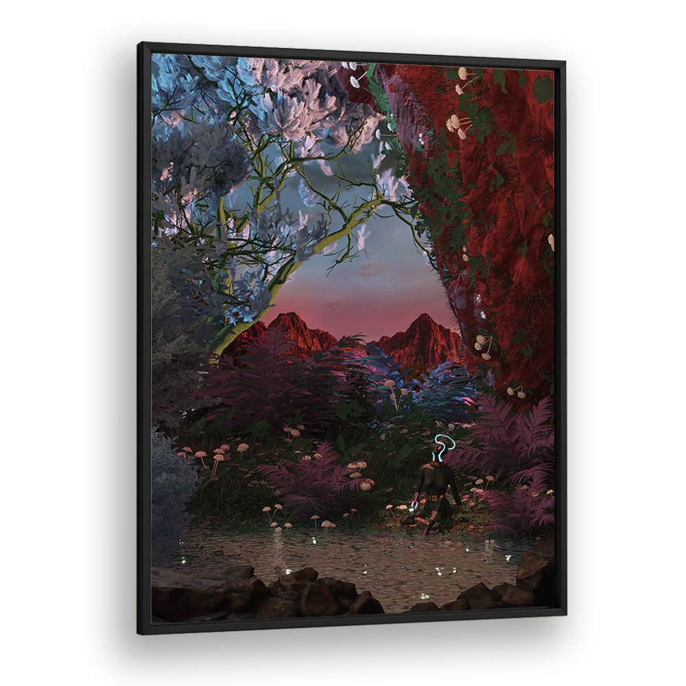 Transform your space with STILL LIFE FISHING POND, SURREAL ART PRINTS by Cosmo Zach, featuring vibrant surreal landscapes.