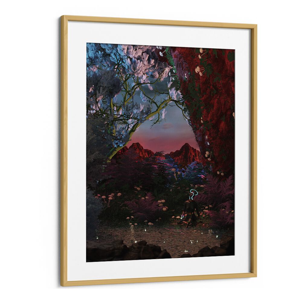 Transform your space with the STILL LIFE FISHING POND, SURREAL ART PRINTS by Cosmo Zach, framed in oak wood.