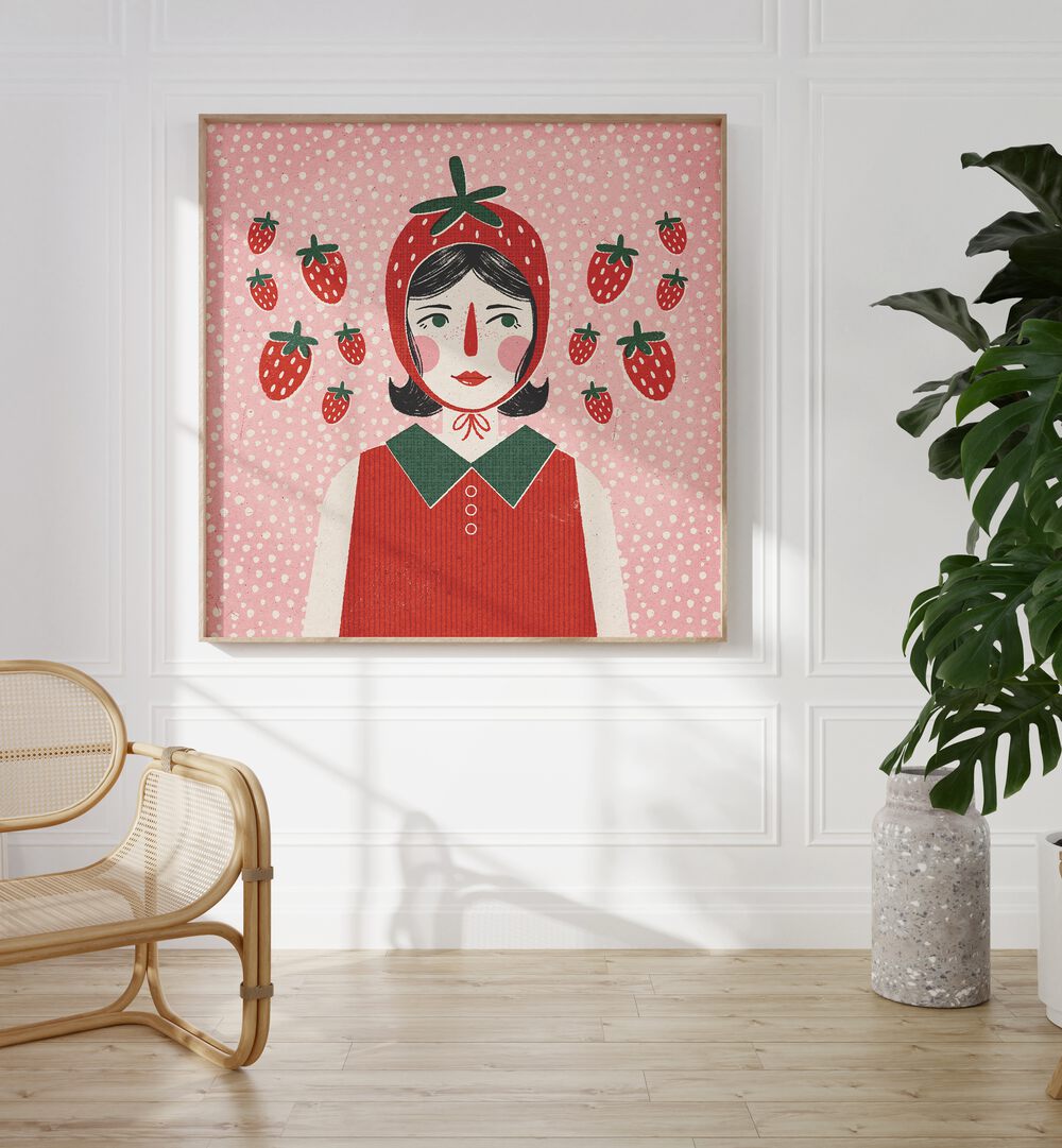 Bright and whimsical, the STRAWBERRY GIRL illustration by Julia Leister adds vibrant charm to any space.