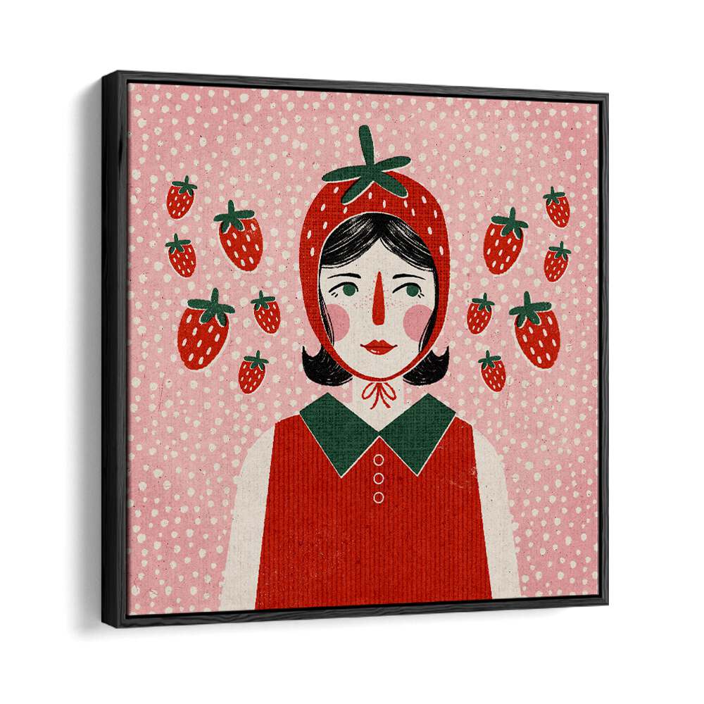 Bright and whimsical illustration of STRAWBERRY GIRL by Julia Leister, featuring vibrant colors and playful strawberries.