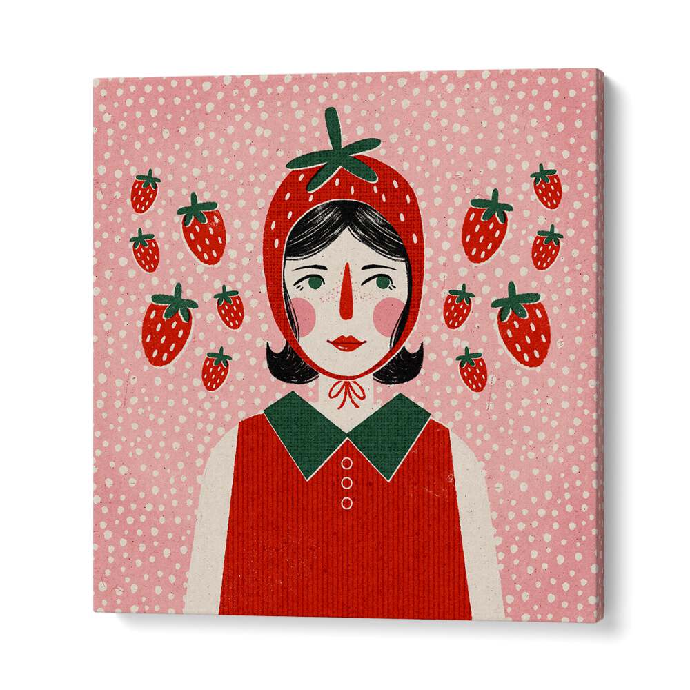 Vibrant illustration of STRAWBERRY GIRL by Julia Leister, featuring a whimsical design with strawberries and modern elegance.
