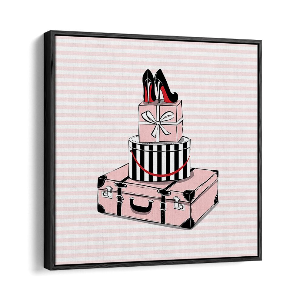 Elevate your decor with STYLISH TRAVELS, FASHION POSTERS featuring chic luggage and heels by Martina.