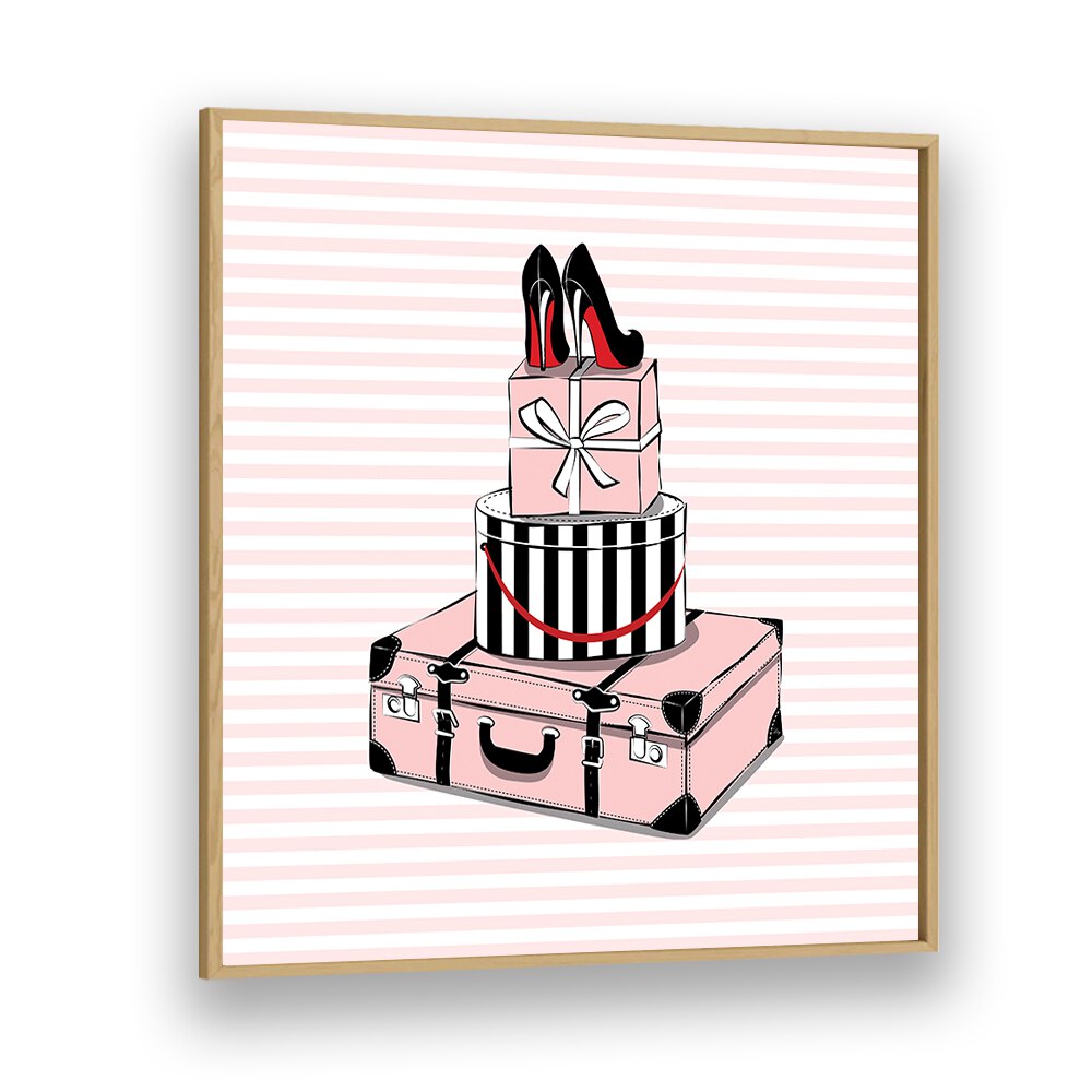 Stylish Travels, Fashion Posters featuring chic luggage and heels, perfect for elevating your space with Martina's art.