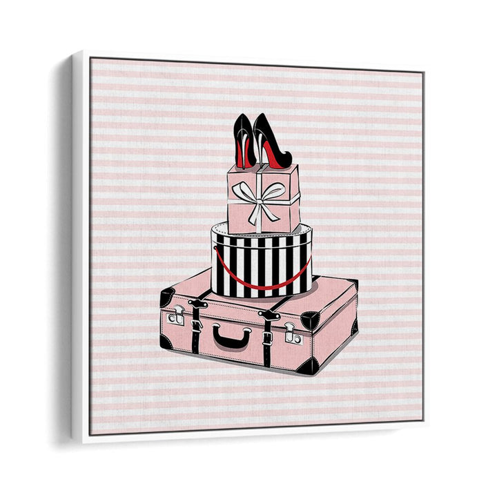 Stylish Travels, Fashion Posters featuring elegant heels on stylish luggage, perfect for chic decor in any space.