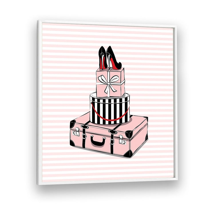 Stylish Travels, Fashion Posters featuring chic luggage and high heels, perfect for elevating your decor.
