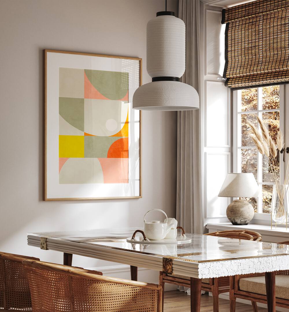 Elegant interior featuring "Summer Circle," an abstract painting by Ana Rut Bre, perfect for enhancing decor.