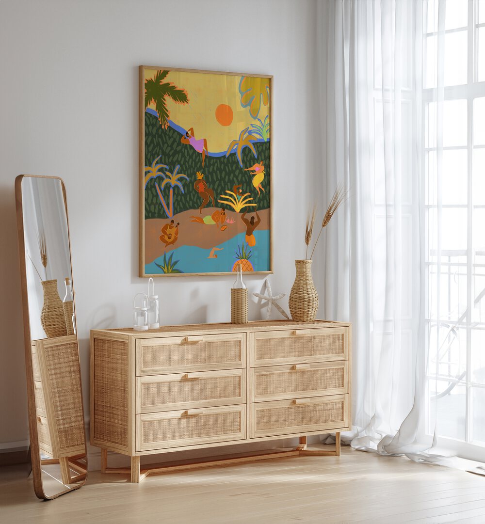 Vibrant wall art titled "SUMMER PARADISE, PORTRAITS" by Arty Guava enhances modern home decor with elegance.