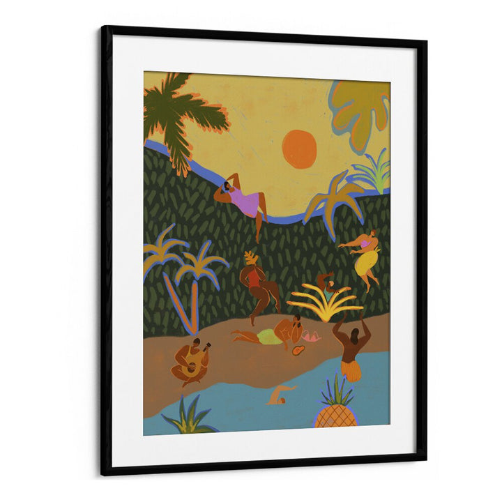 Vibrant wall art "Summer Paradise, Portraits" by Arty Guava, showcasing lively figures and tropical scenery.