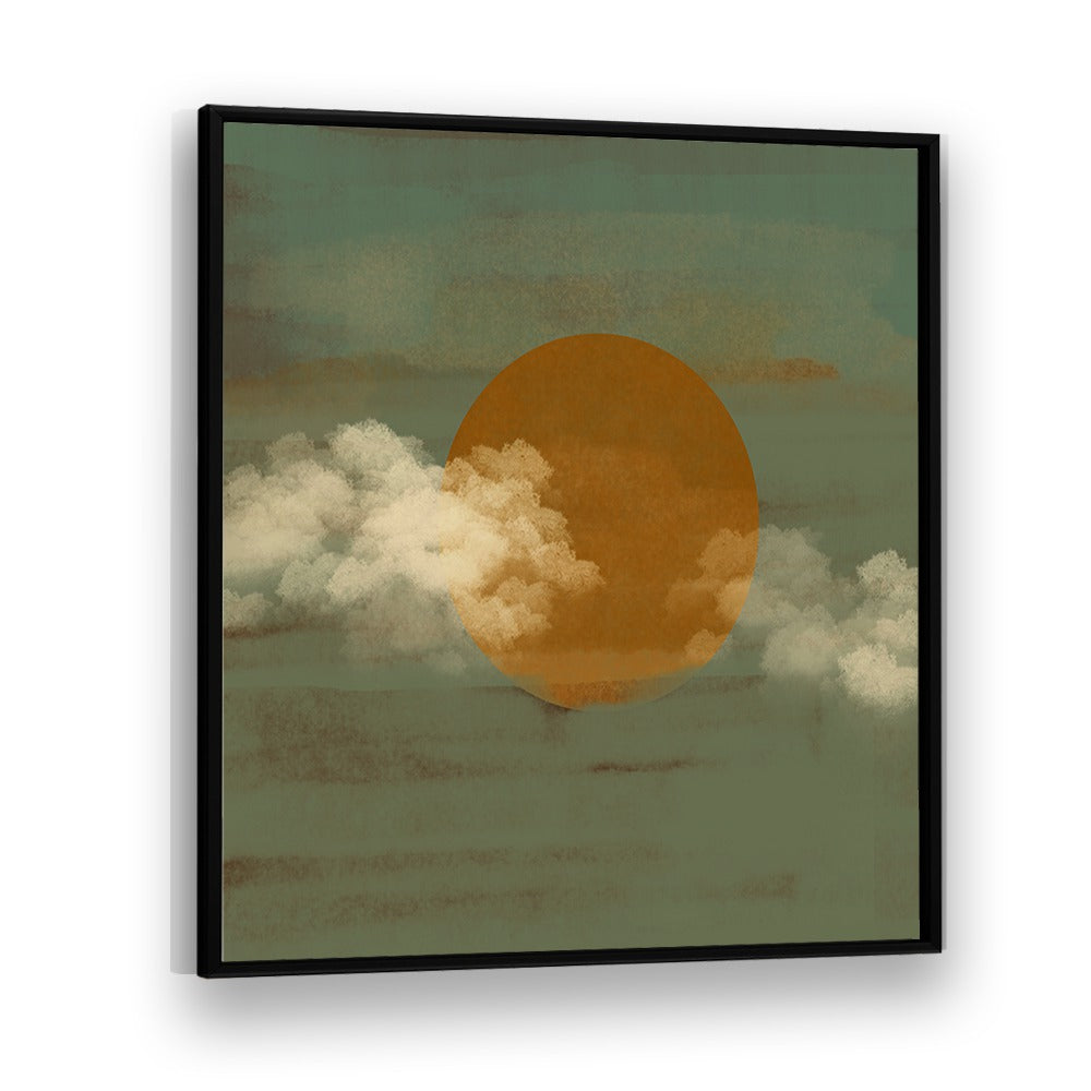 Stunning SUN A CLOUDS, BOHO ART PAINTINGS in a black frame, perfect for adding warmth to your creative space.