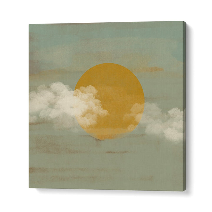 Bright sun peeking through soft clouds, perfect for enhancing any space with SUN A CLOUDS, BOHO ART PAINTINGS.