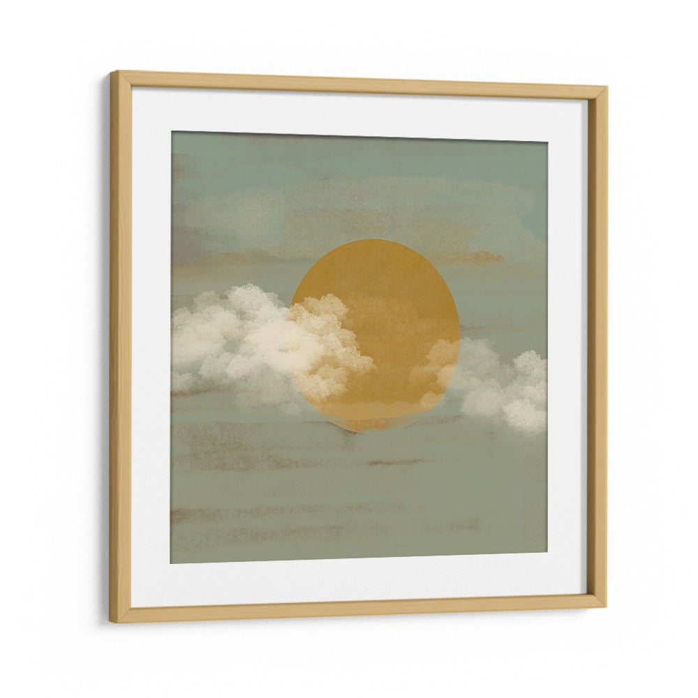 SUN A CLOUDS, BOHO ART PAINTINGS by Nilesh Kulkarni features a framed sun and cloud design for a charming decor touch.