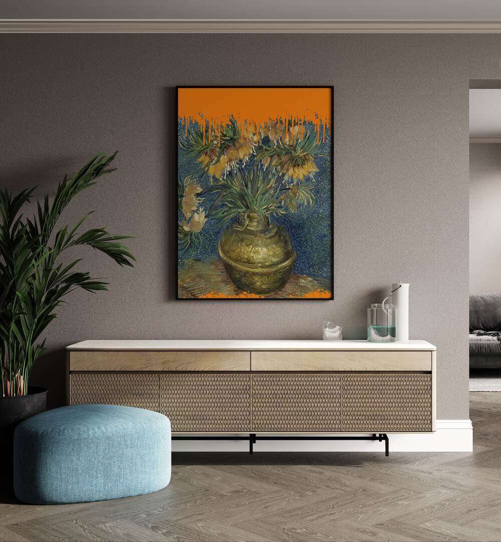 Vibrant SUNFLOWERS AND THE SPLASH, ALTERED ART PRINTS brighten up modern decor, perfect for home or office settings.