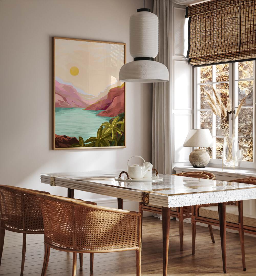 Transform your space with SUNNY PARADISE, LANDSCAPE PAINTINGS by Goed Blauw, capturing serene coastal beauty.