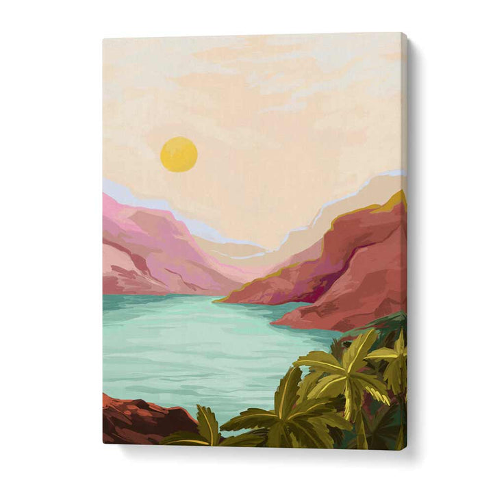 Transform your space with SUNNY PARADISE, LANDSCAPE PAINTINGS by Goed Blauw, showcasing serene tropical beauty.