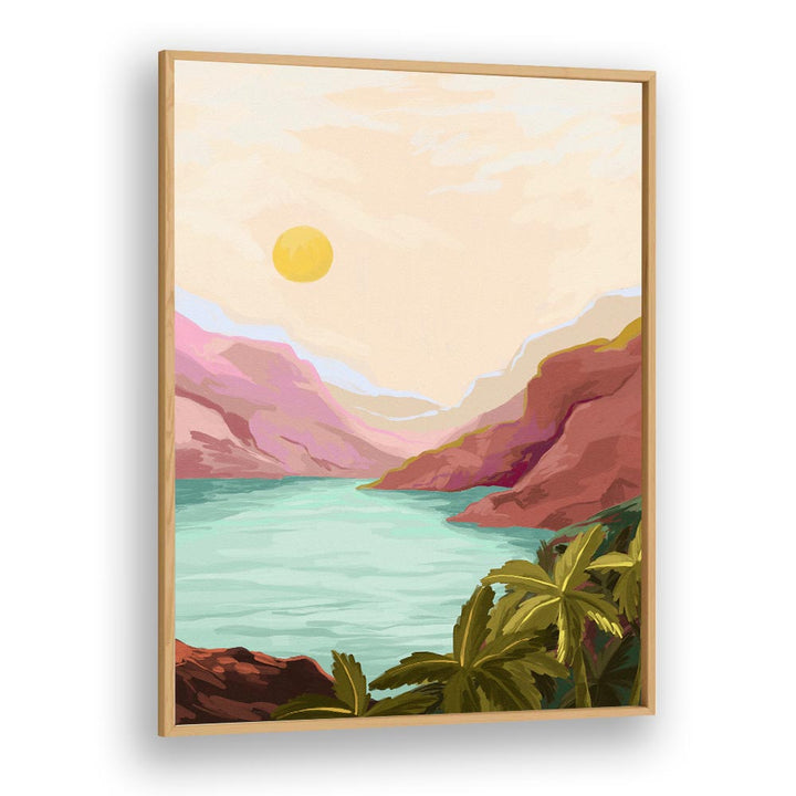 Captivating SUNNY PARADISE, LANDSCAPE PAINTINGS by Goed Blauw, showcasing serene mountains and tranquil waters.