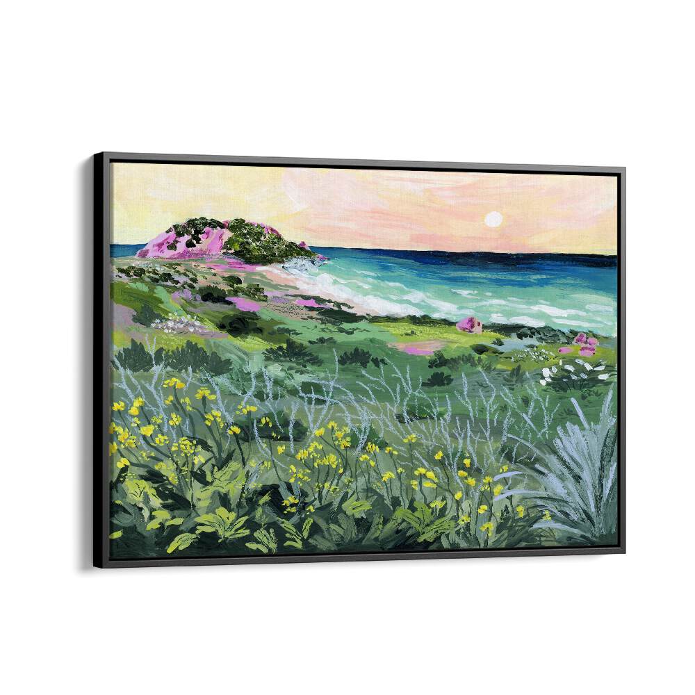 Vibrant SUNSET ROCK, LANDSCAPE PAINTINGS by Sarah Gesek, showcasing nature's beauty in a stunning art print.