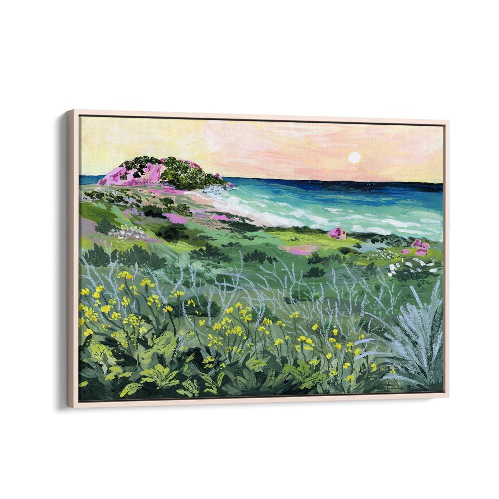 Vibrant SUNSET ROCK, LANDSCAPE PAINTINGS by Sarah Gesek, showcasing nature's beauty in a stunning art print.
