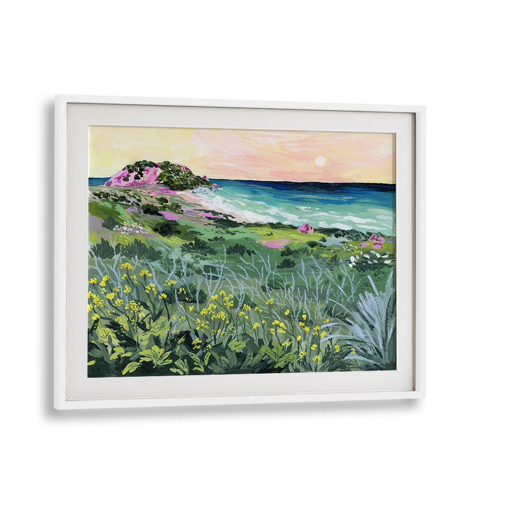 Vibrant SUNSET ROCK, LANDSCAPE PAINTINGS by Sarah Gesek, perfect for elevating your living space with nature’s beauty.