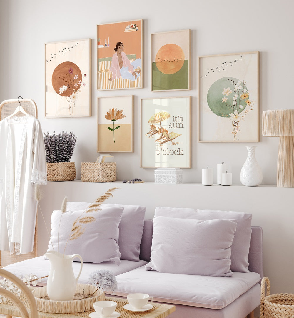 Stylish SUNSET GALLERY WALL featuring framed art prints, perfect for enhancing your home decor with GALLERY WALLS.