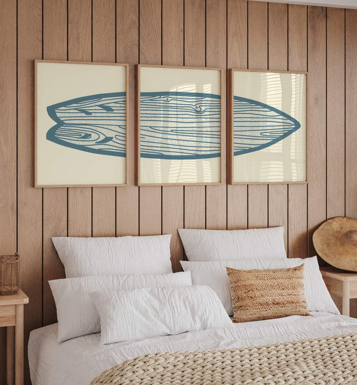 Decorate your space with SURF BOARD ARTWORKS, SET OF 3 PAINTINGS, showcasing vibrant surfboard designs.