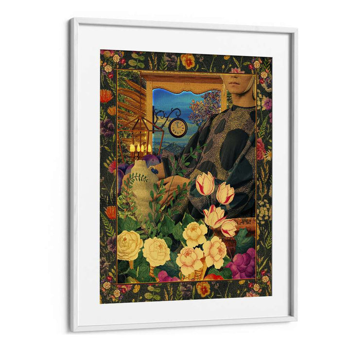 Surreal Floral Portail collage by Cosmo Zach enhances spaces with vibrant blooms and dreamlike elements in art prints.