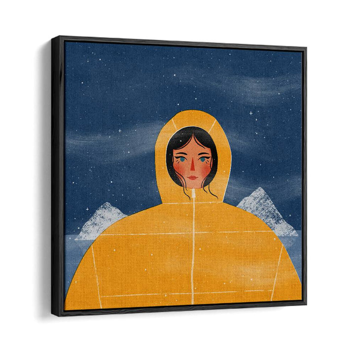 Stylish SVALBARD GIRL illustration by Julia Leister in a premium black floater frame, capturing Arctic adventure.