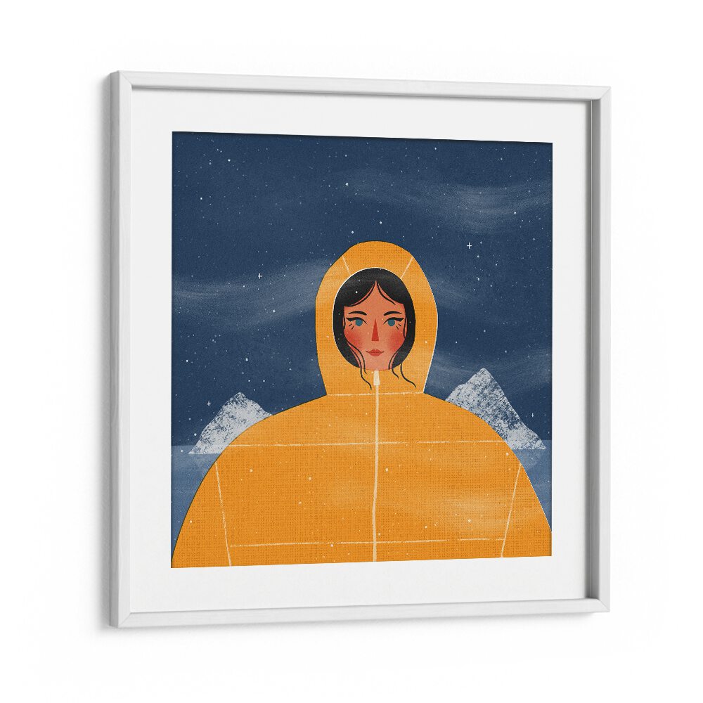 SVALBARD GIRL by Julia Leister features a young woman in a vibrant yellow coat against a starry backdrop.