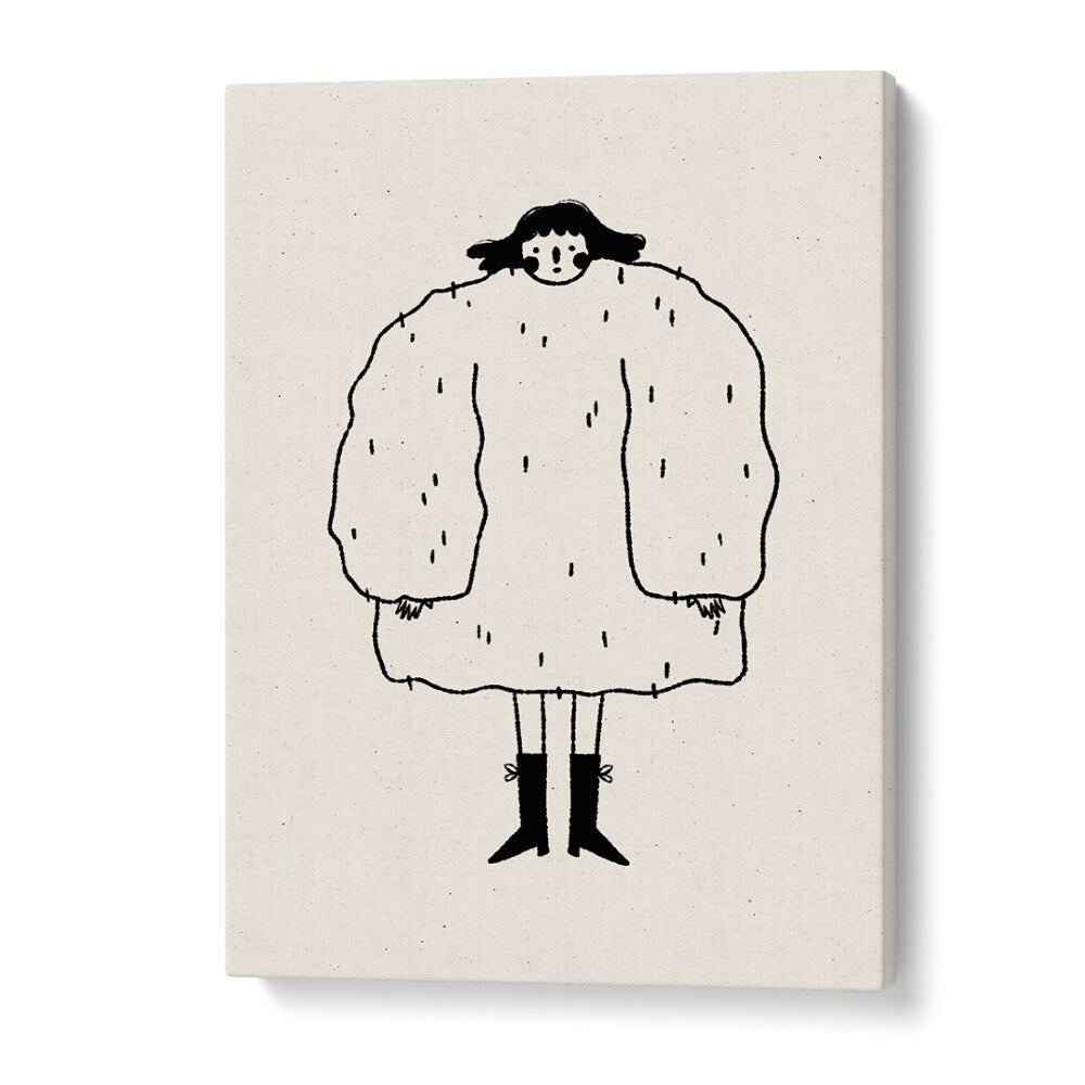 Cozy illustration of a girl in a fluffy coat, perfect for SWEATER WEATHER , WALL ART PRINTS by Julia Leister.