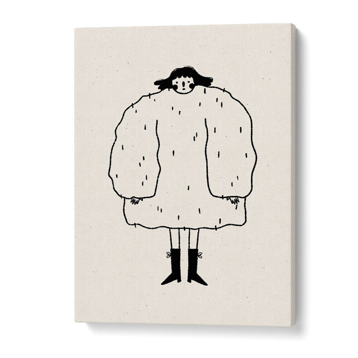 Cozy illustration of a girl in a fluffy coat, perfect for SWEATER WEATHER , WALL ART PRINTS by Julia Leister.