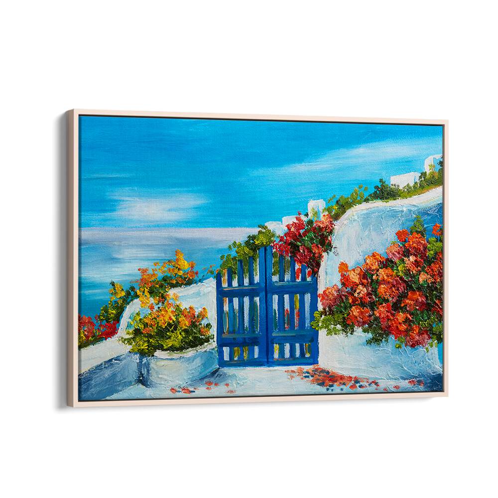 Vibrant scene featuring the SWEET SANCTUARY, VINTAGE EUROPEAN PAINTINGS in an elegant oak wood floater frame.