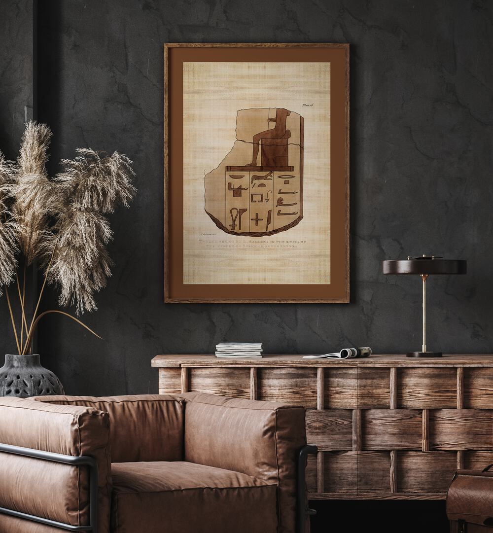 Stylishly framed Tablet of Brecchia Stone with hieroglyphics, showcasing Egyptian art paintings for historical decor.