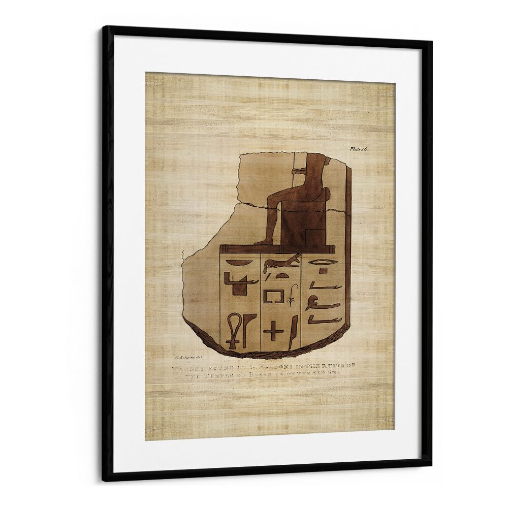 Exquisite tablet of Brecchia stone with hieroglyphics, showcasing Egyptian art paintings in a stylish black frame.