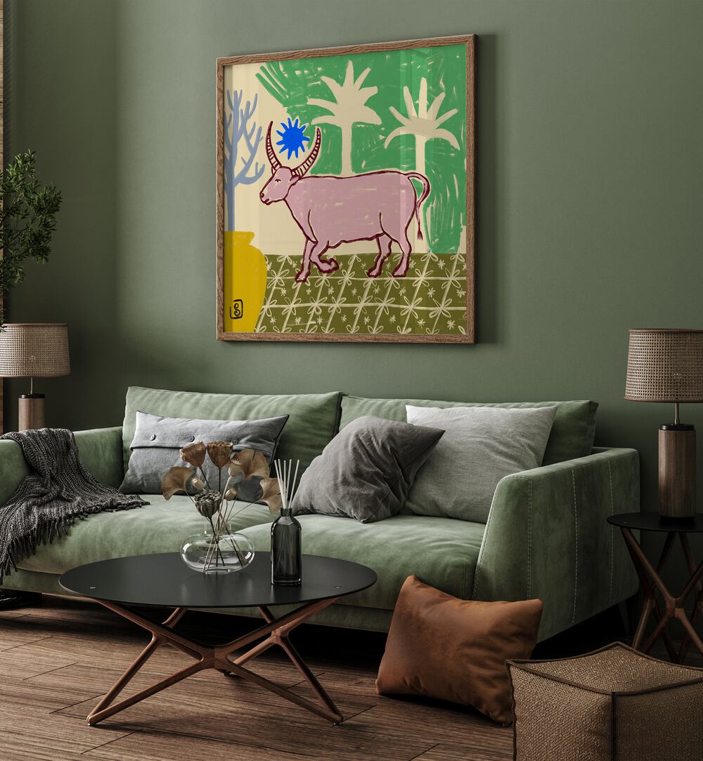 Stylish TAURUS III, ZODIAC poster enhancing a modern living room with artistic flair and astrological inspiration.