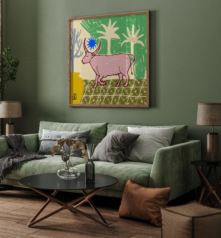 Stylish TAURUS III, ZODIAC poster enhancing a modern living room with artistic flair and astrological inspiration.